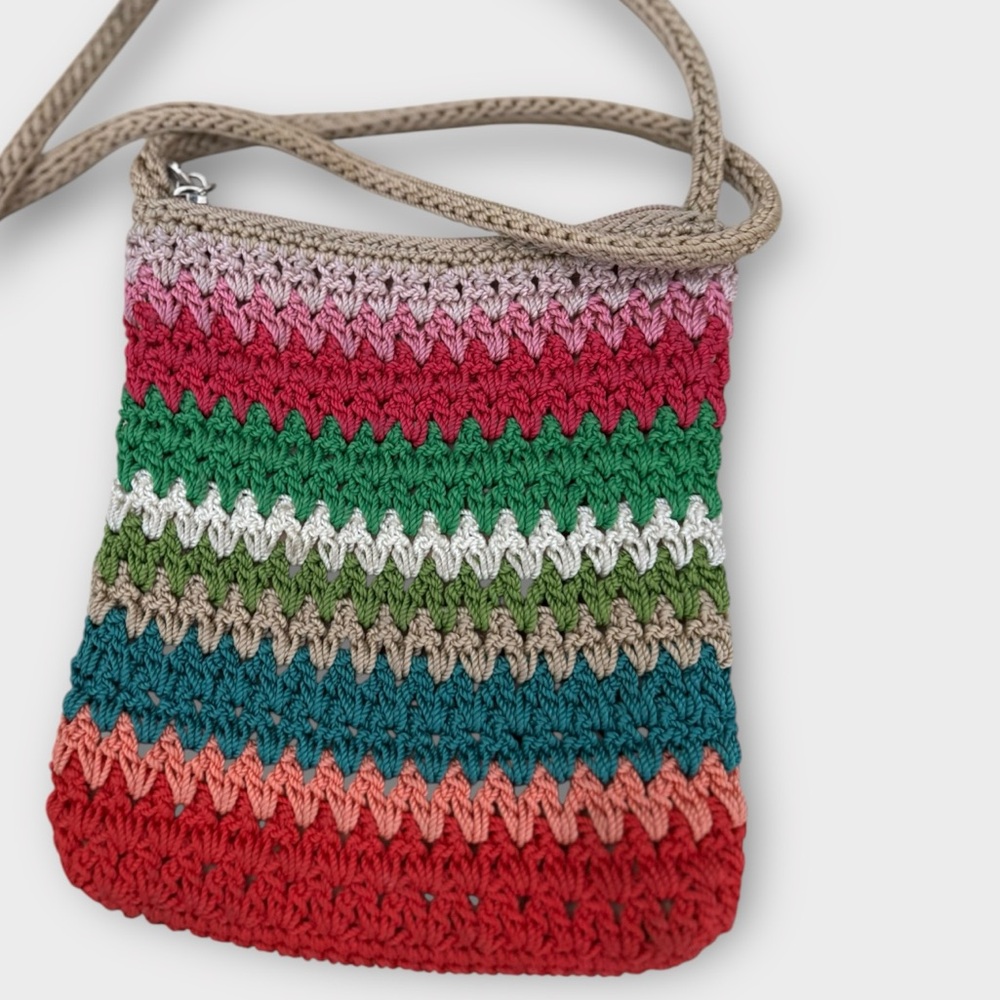 The Sak Crocheted Colorful Rainbow Striped Crossbody Shoulder Bag
